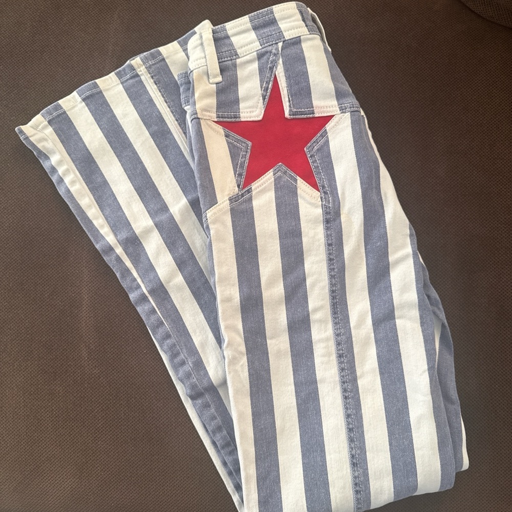 Free People Striped Jeans with Red Star Patch
